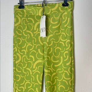 NWT ZARA lime green and yellow retro flare pants size M